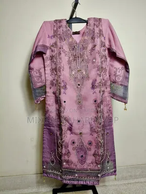 প্রিমিয়াম পিংক অর্গানজা পার্টি থ্রি-পিস