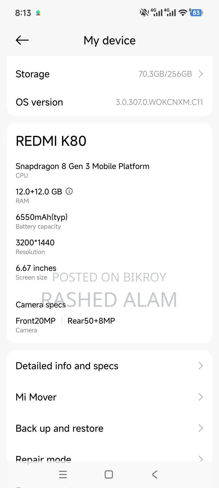 Xiaomi Redmi K80 256 GB Black
