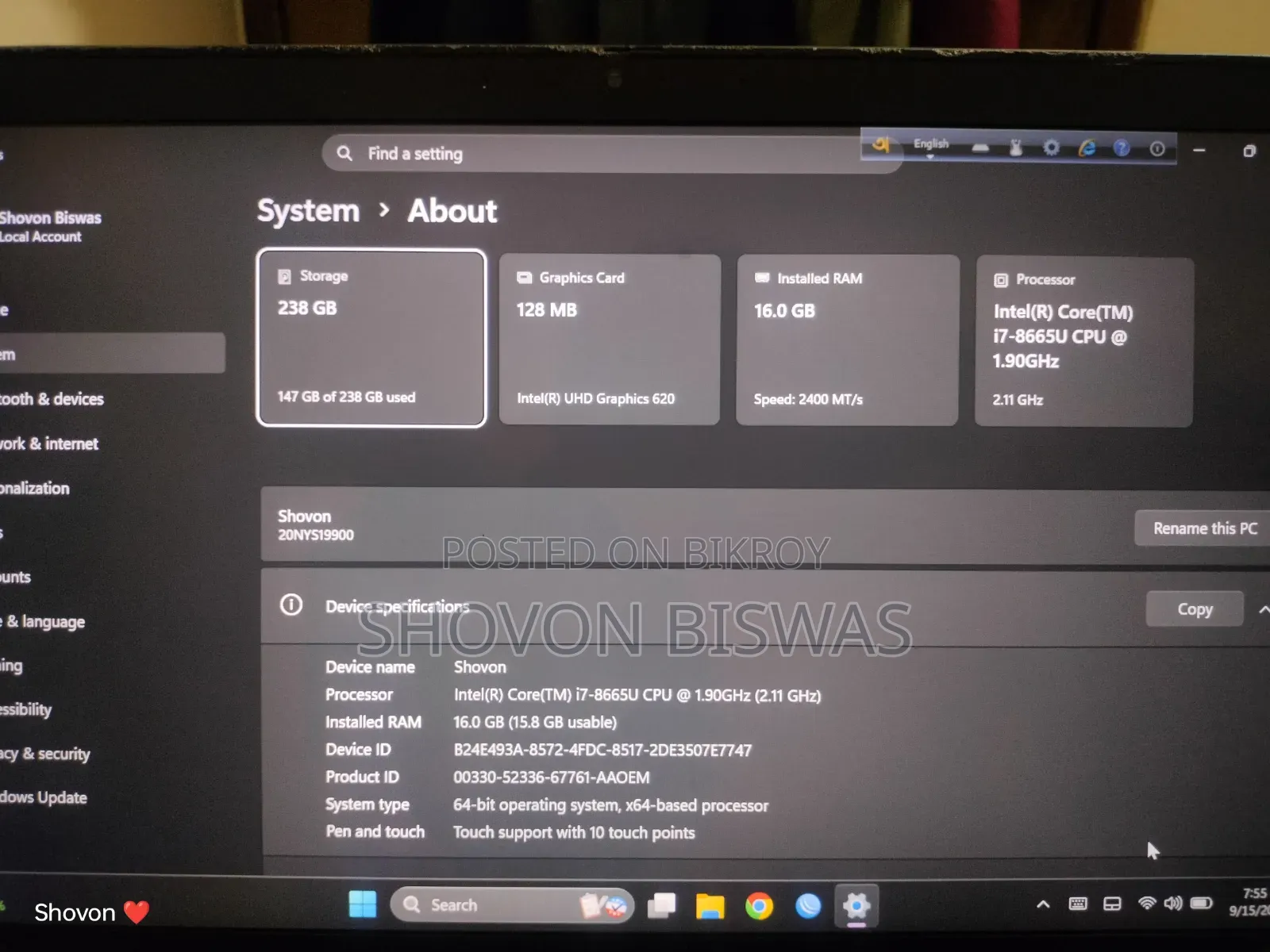 Laptop Lenovo ThinkPad T490s 16GB Intel Core i7 SSD 250GB