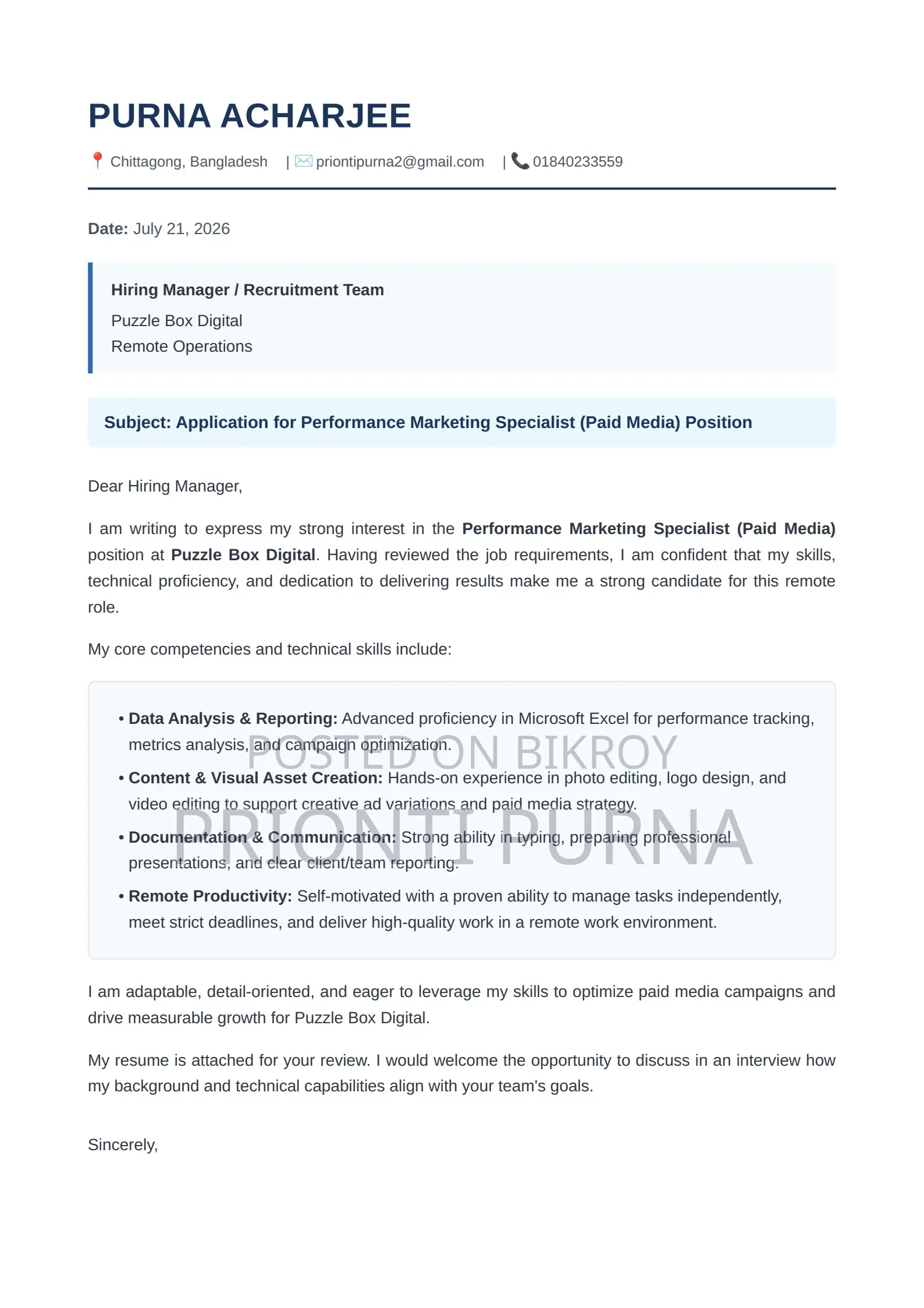 Part-Time Weekend CV