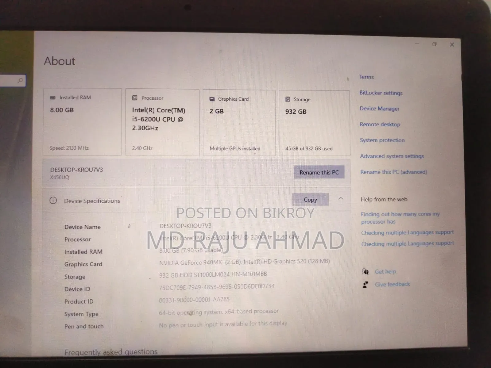 Laptop Asus ASUSPRO B9440UA 8GB Intel Core i5 HDD 1T