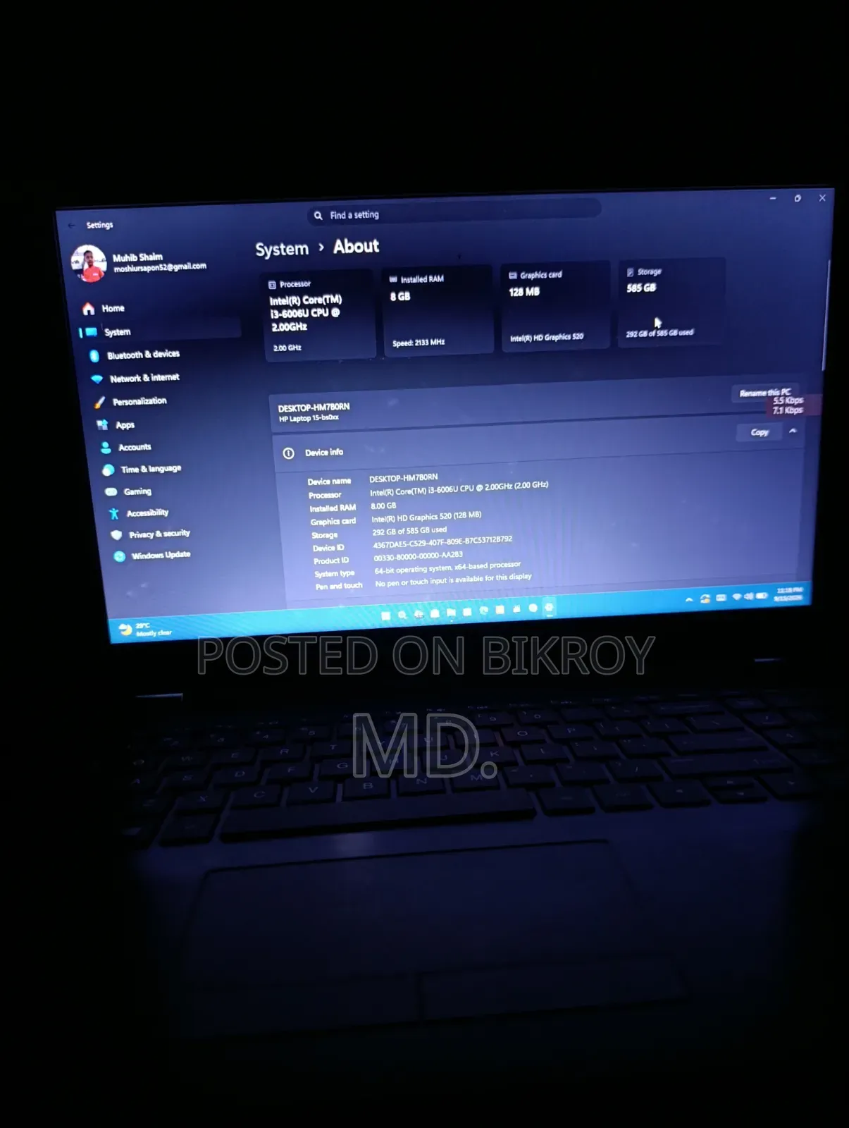 Laptop HP 15 8GB Intel Core i3 HDD+SSD 640GB