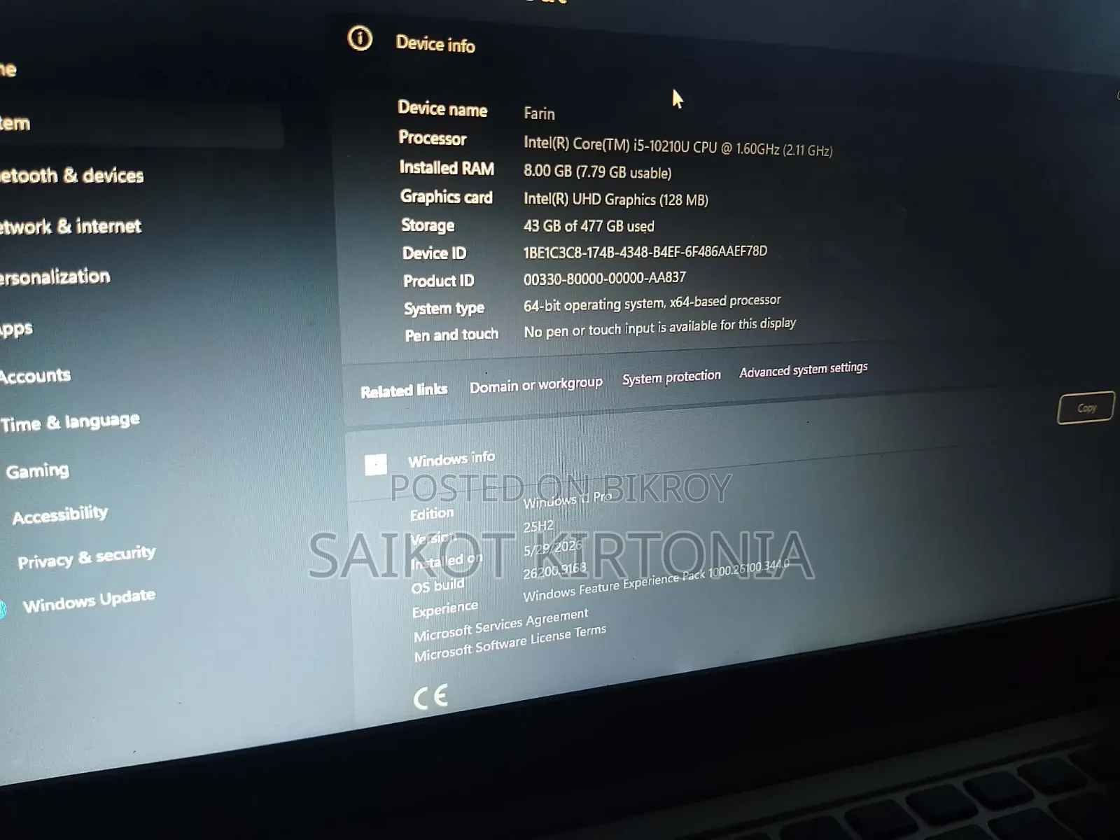 Laptop 8GB Hard Disk Drive + Solid State Drive 512GB