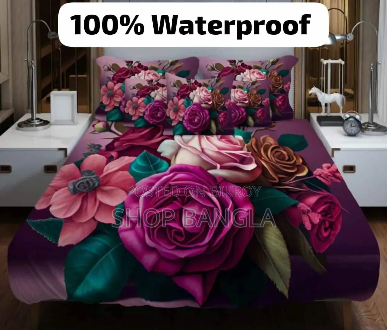 100% Waterproof 3D Premium Bedsheet King Size