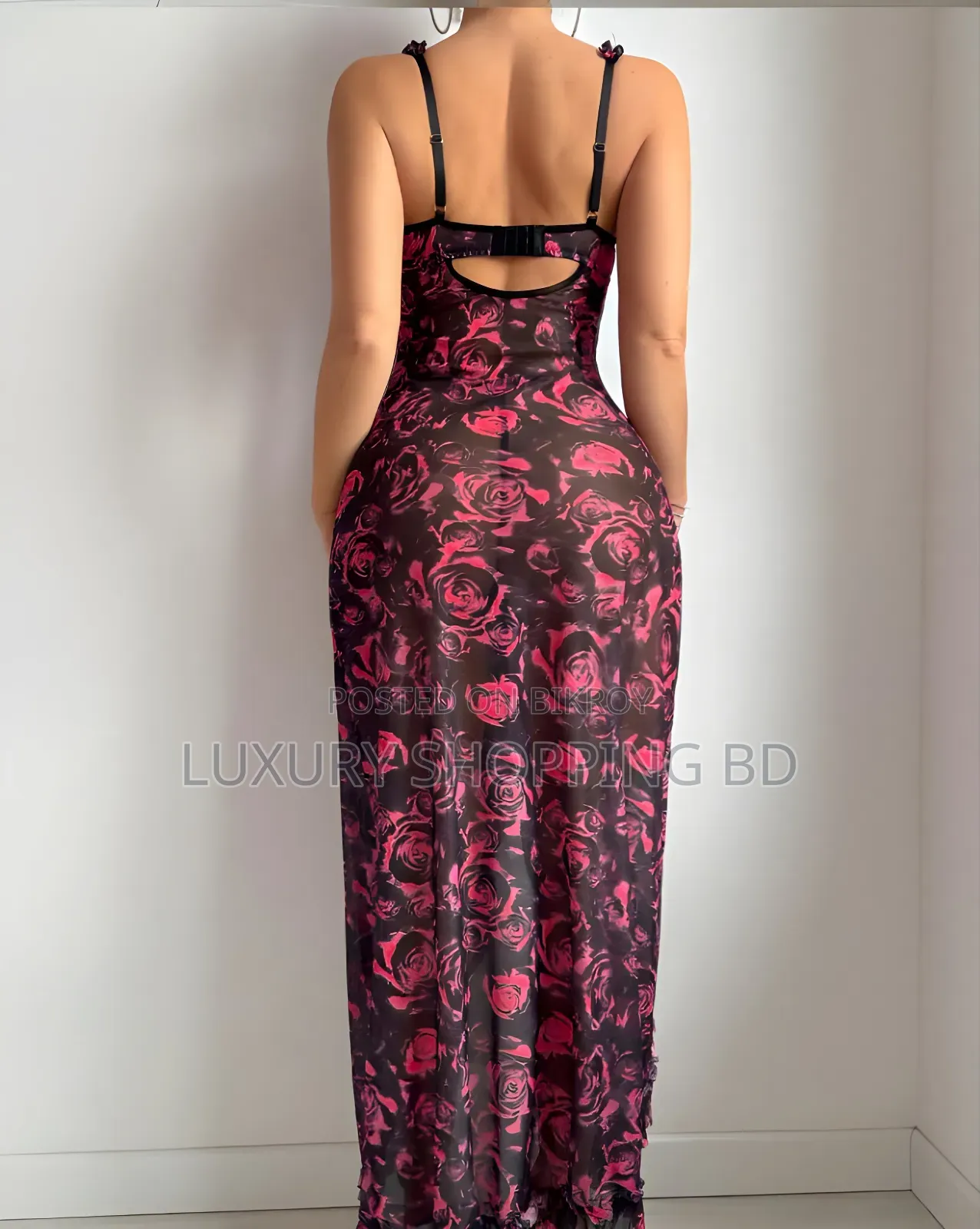Women’s Floral Lace Nightdress – Elegant Rose Print Lingerie Sleepwear