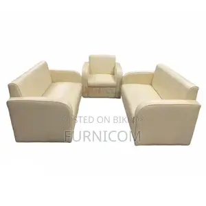 Straight-backed Snug Sofa Set for Living Room Synthetic Leather Off Wh