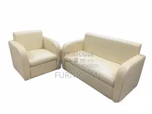 Straight-backed Snug Sofa Set for Living Room Synthetic Leather Off Wh