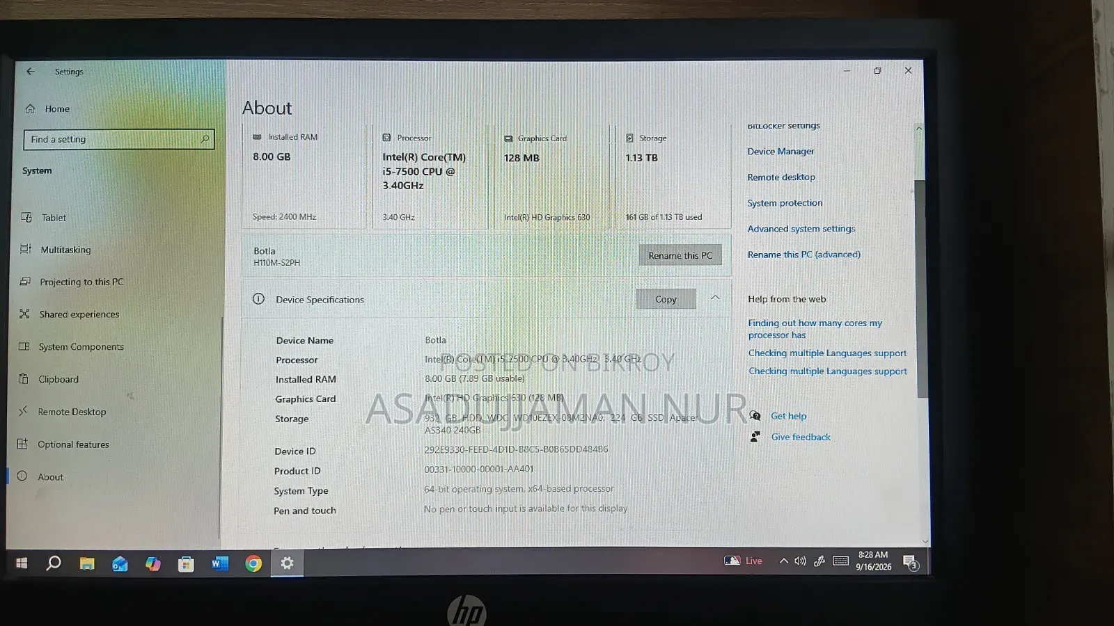 Desktop Computer Gigabyte 8GB Intel Core i5 HDD+SSD 1T