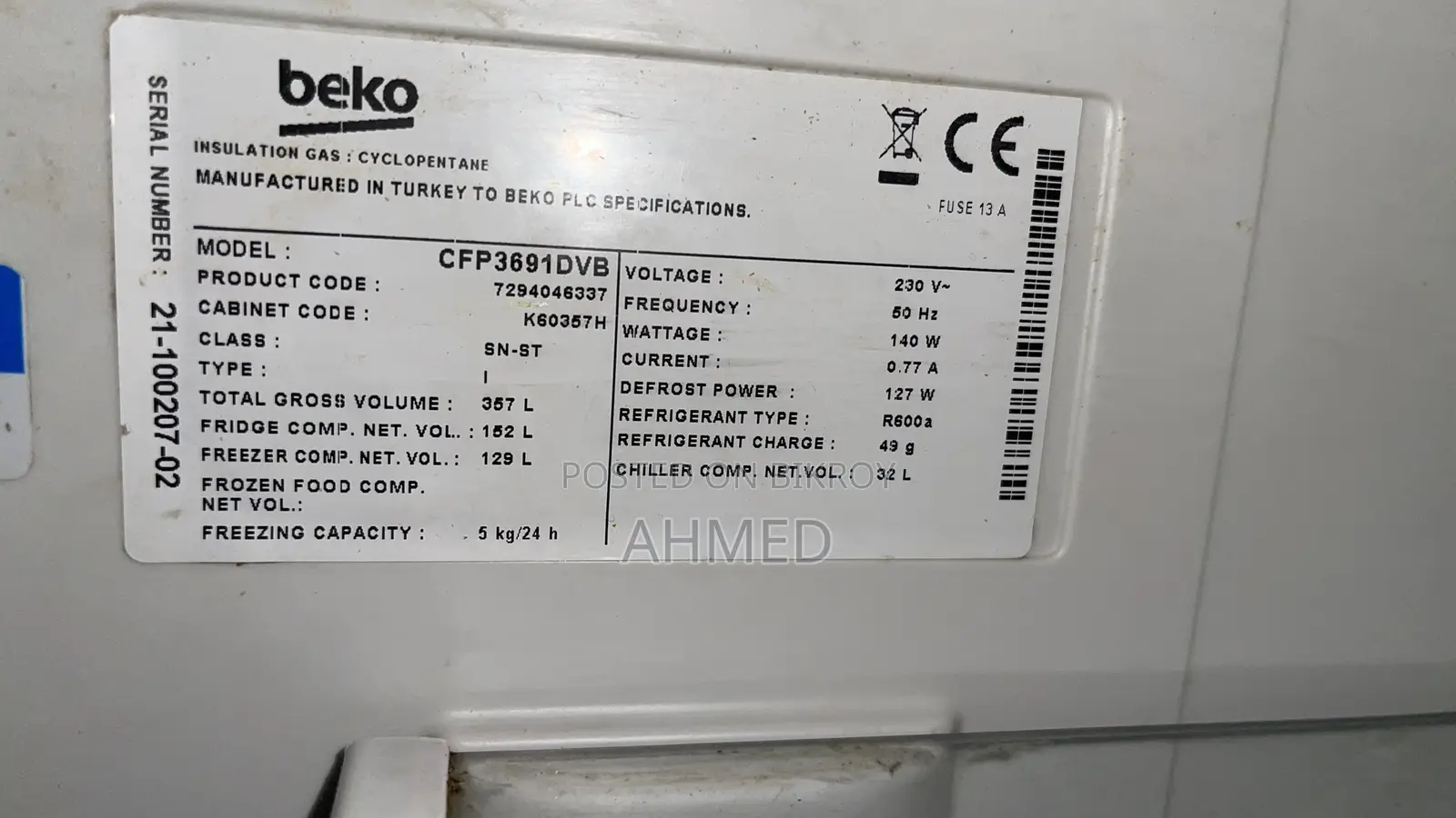 Beko Fridge 357L