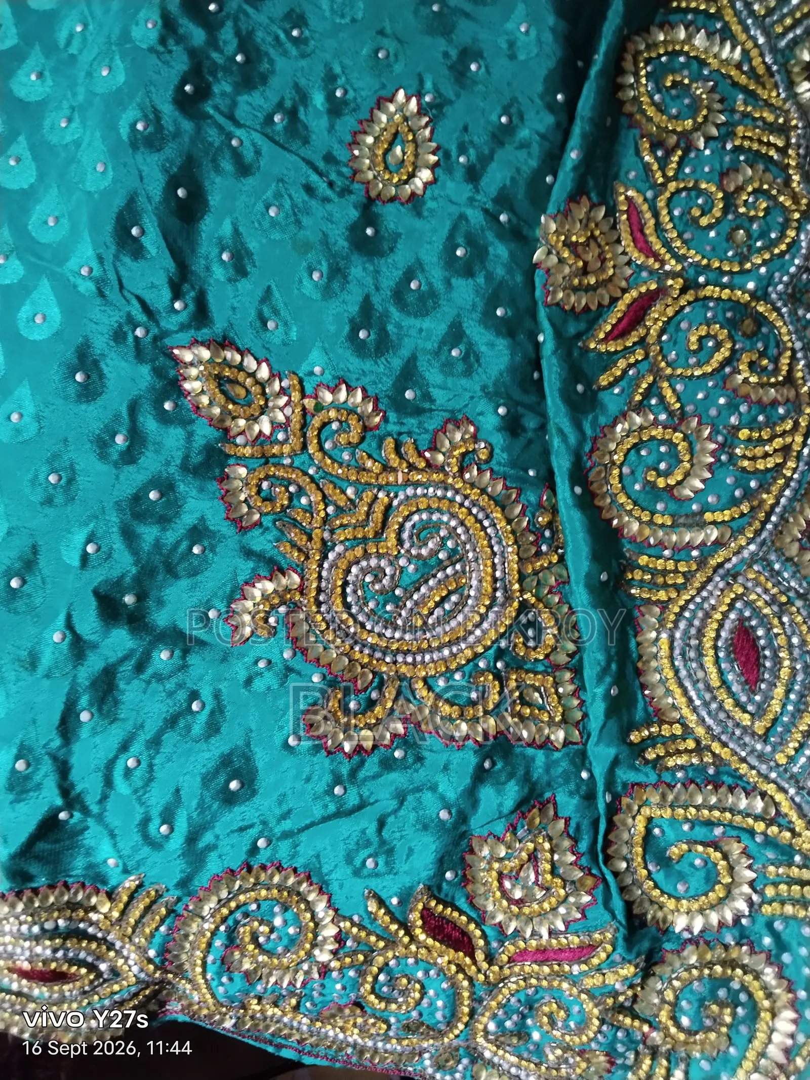 Sky Blue Stone Work Georgette Sarees, Patty