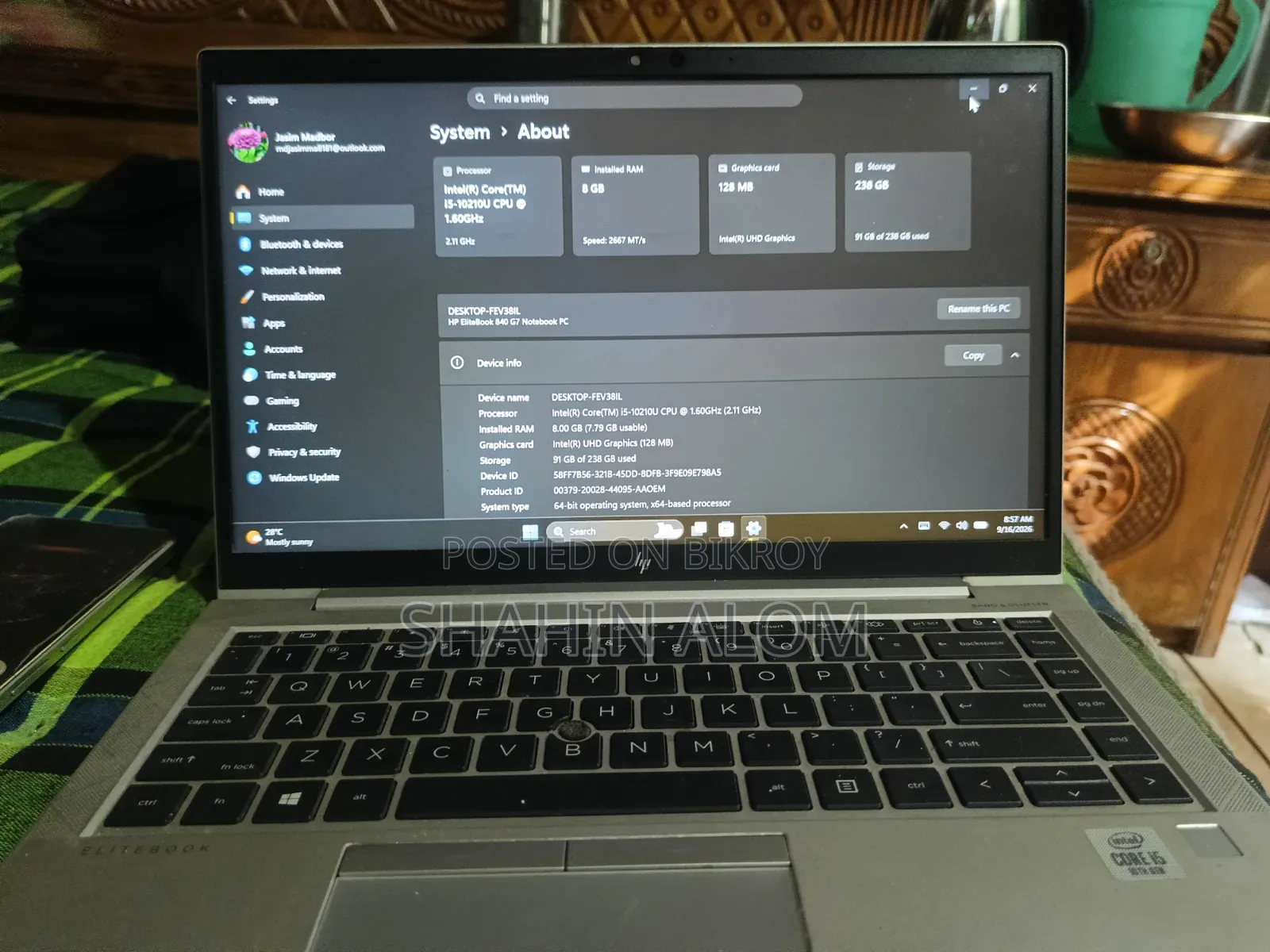 Laptop HP EliteBook 840 G7 8GB Intel Core i7 HDD+SSD 256GB