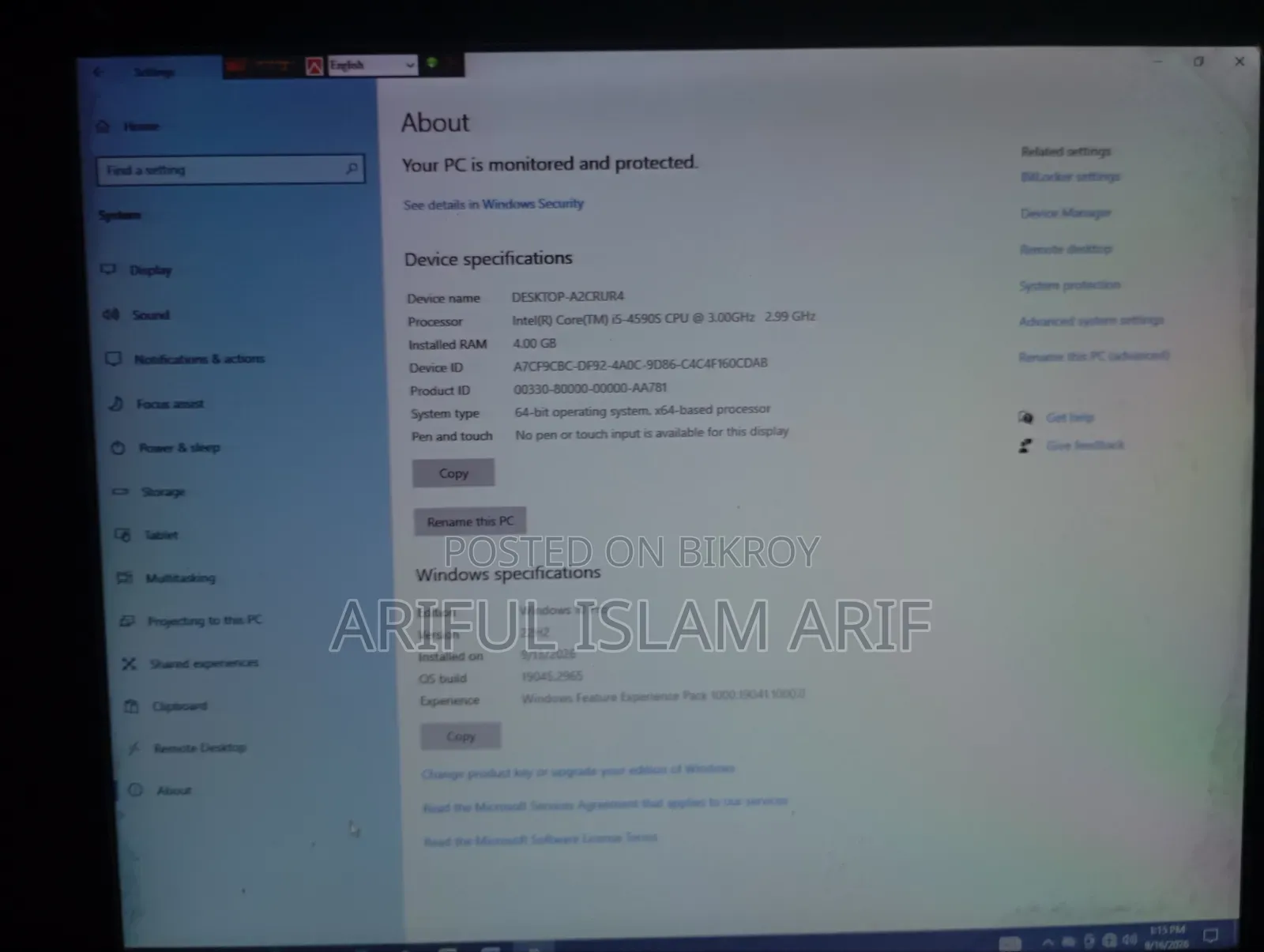 Desktop Computer 4GB RAM Intel Core i5 SSD 256GB
