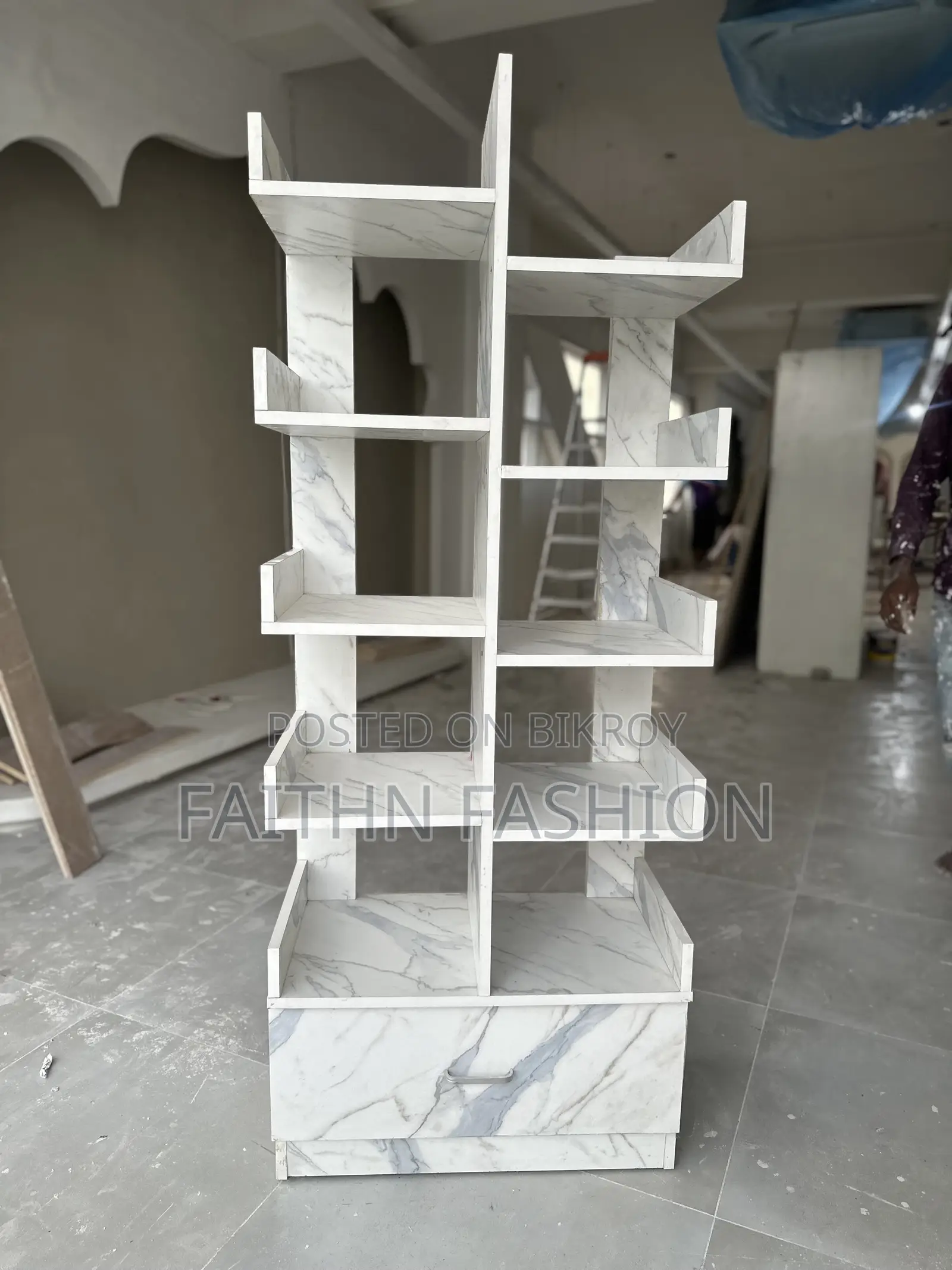 Premium Multi-Layer Display Shelf | White Marble Texture Board