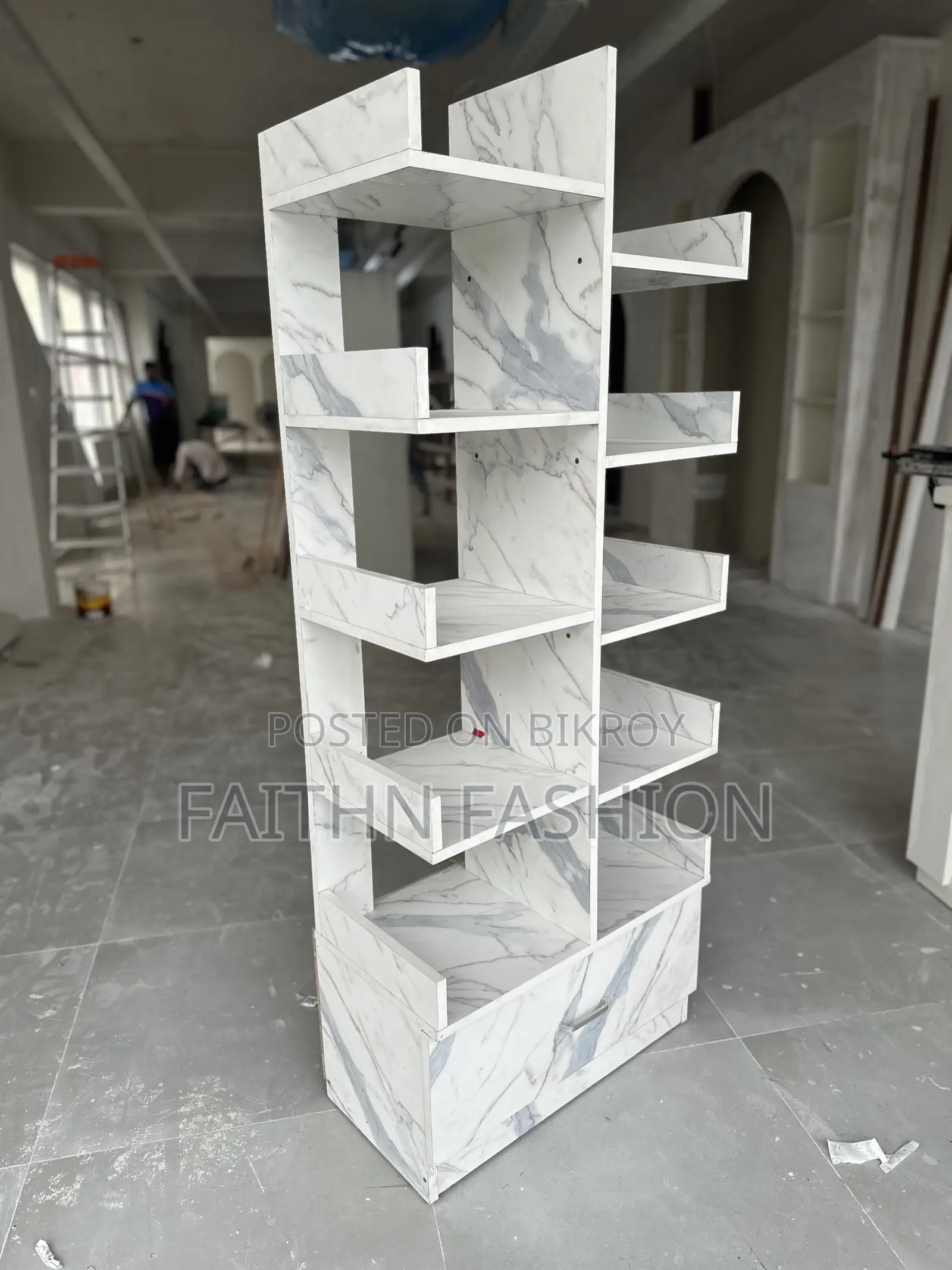 Premium Multi-Layer Display Shelf | White Marble Texture Board