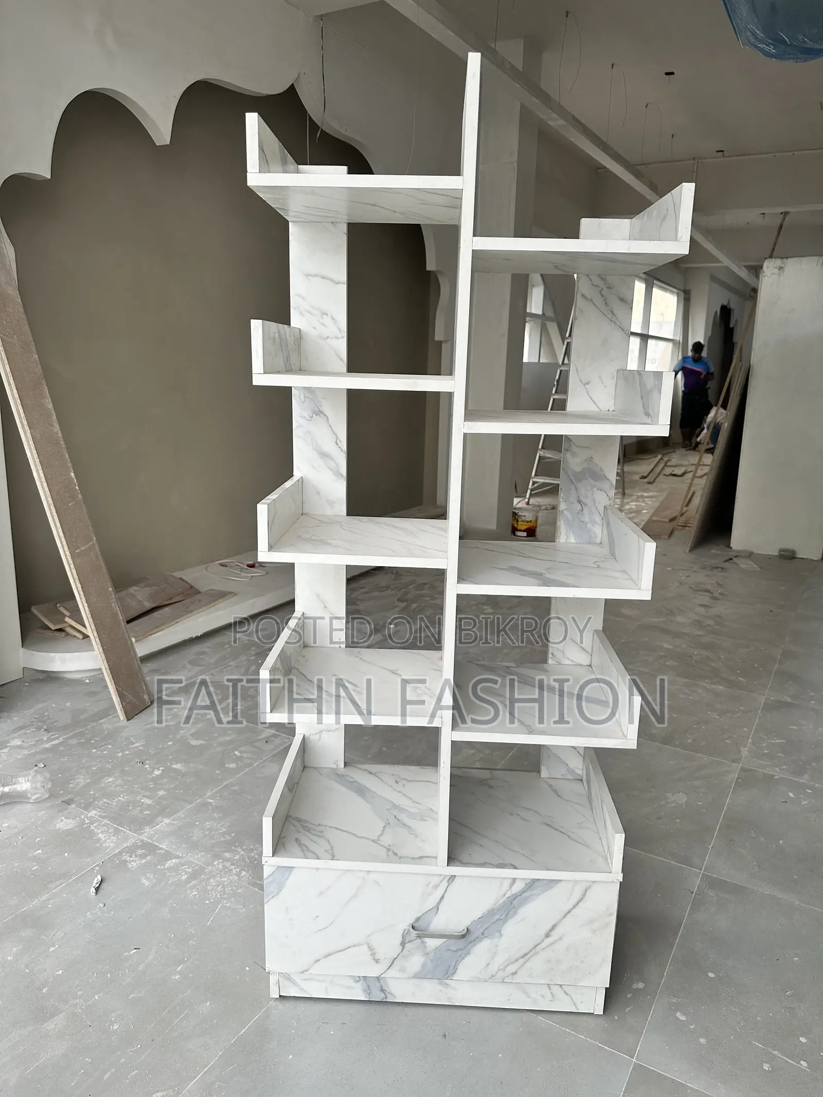 Premium Multi-Layer Display Shelf | White Marble Texture Board