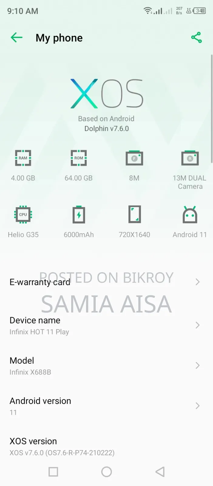 Infinix Hot 11 Play 64 GB Gray