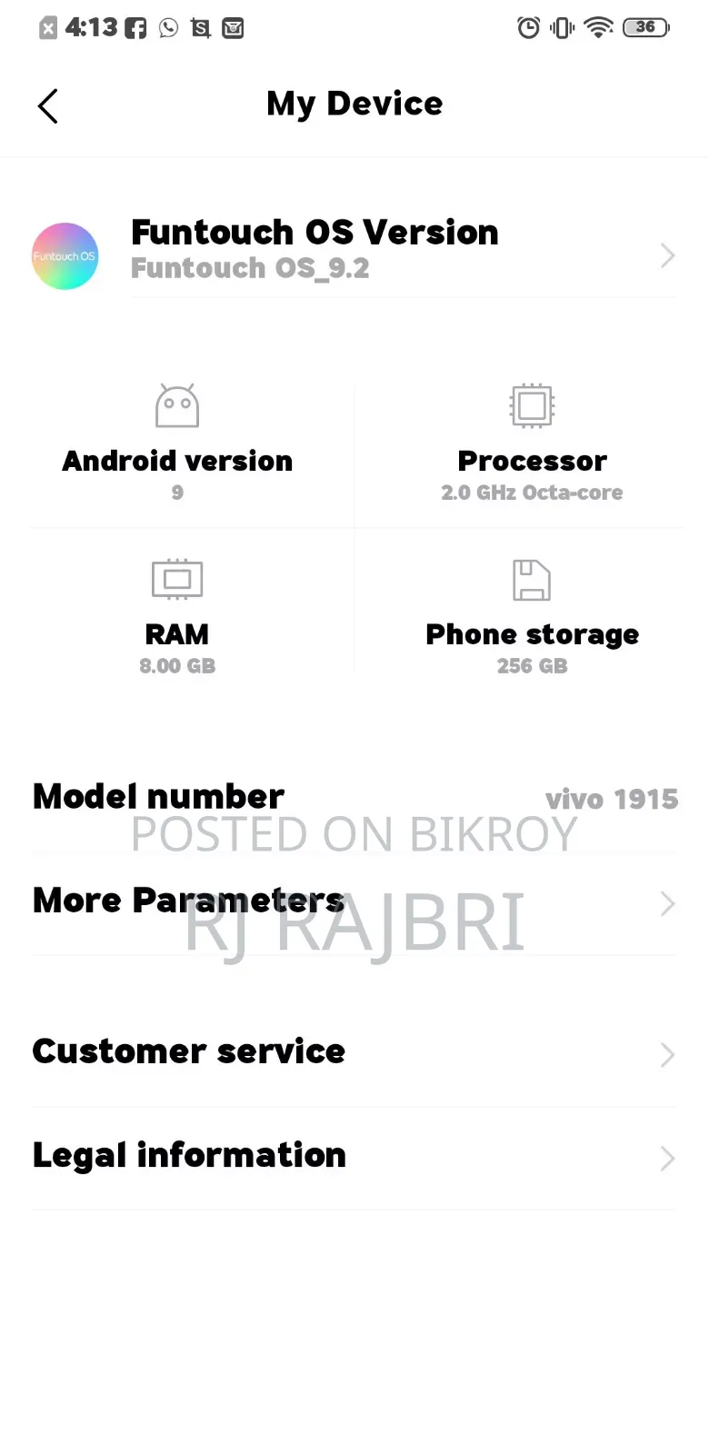 Vivo Y17 256 GB Blue