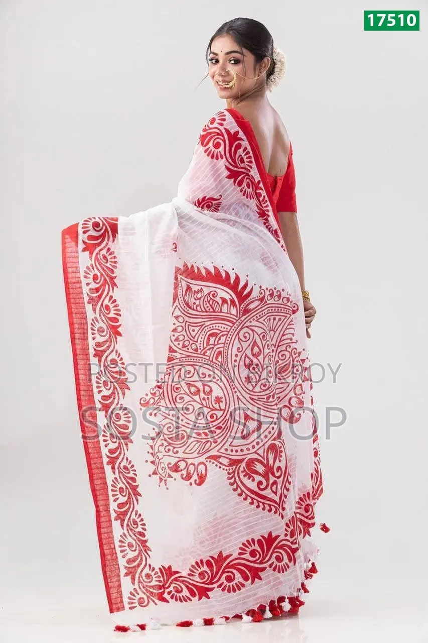 হাফসিল্কের উপর স্কিন প্রিন্ট জামদানি শাড়ি