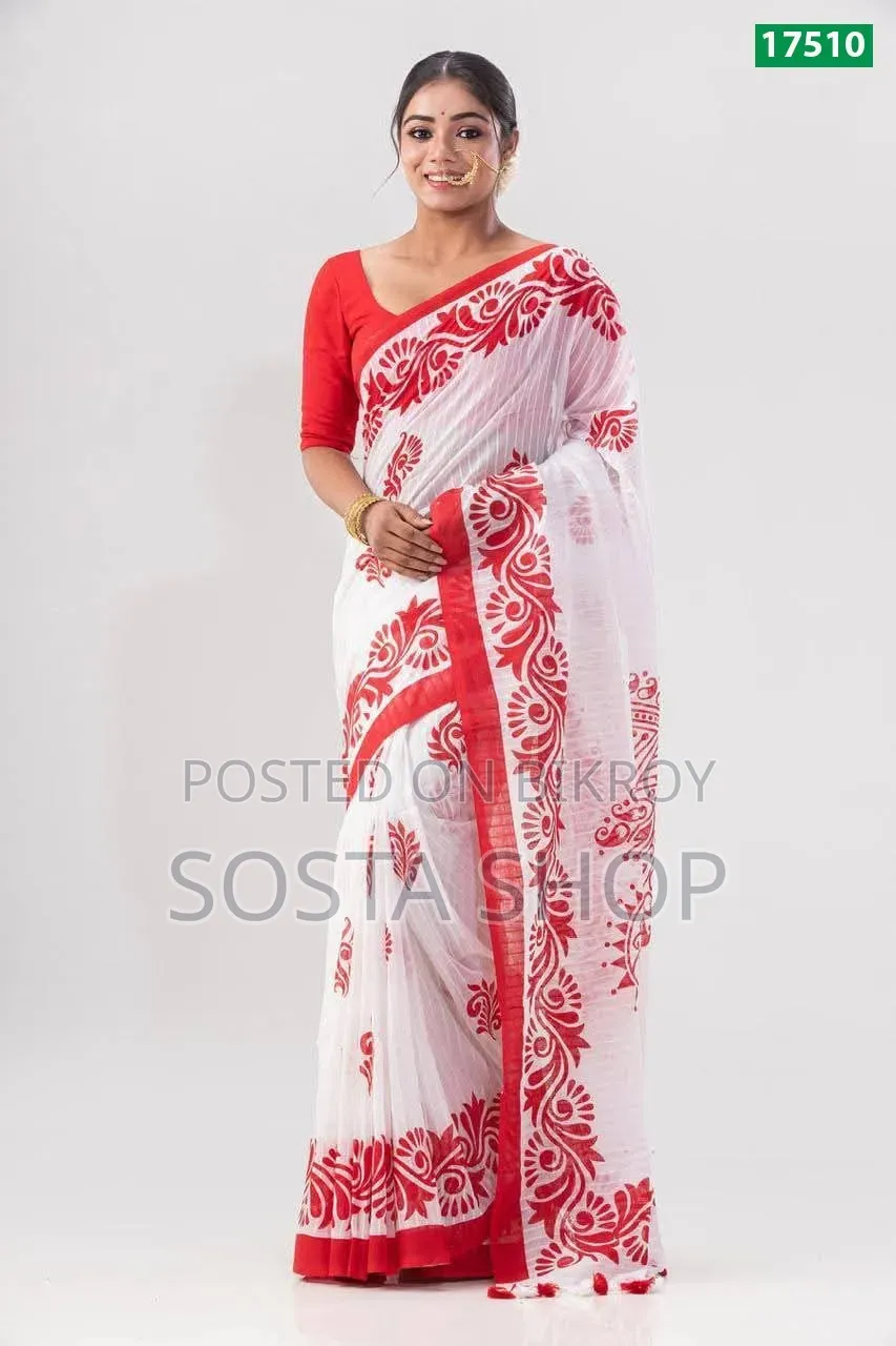 হাফসিল্কের উপর স্কিন প্রিন্ট জামদানি শাড়ি