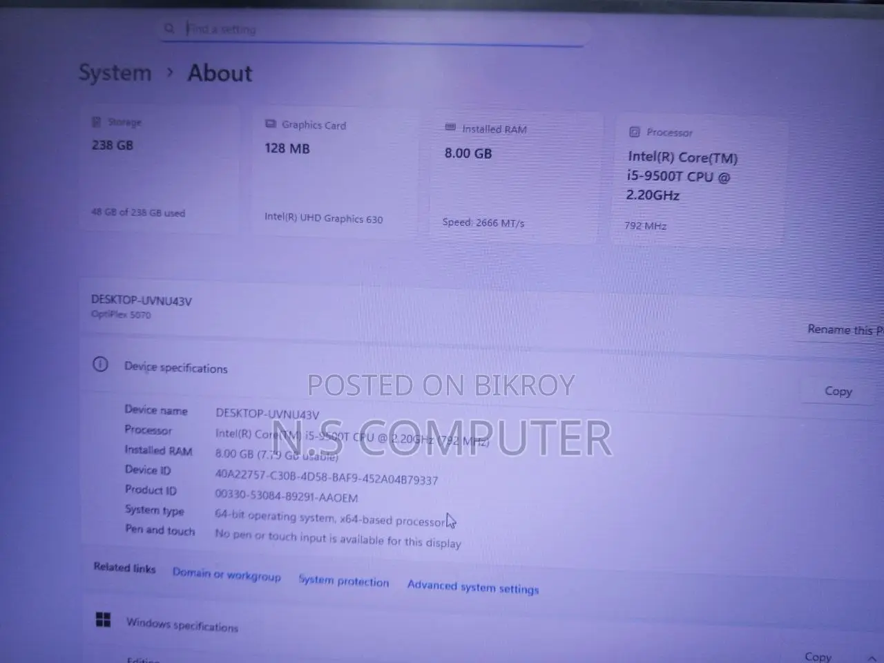 Desktop Computer Dell OptiPlex 5060 8GB Intel Core i5 SSD 256GB