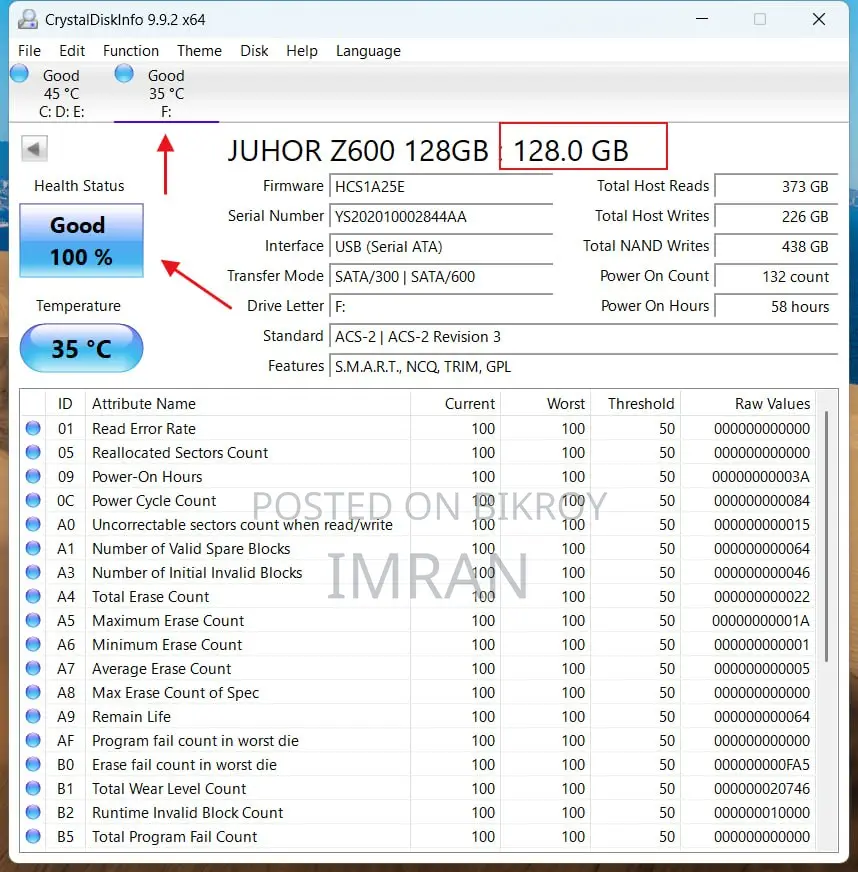 Portable HDD 1tb and SSD 128gb, Health 100%