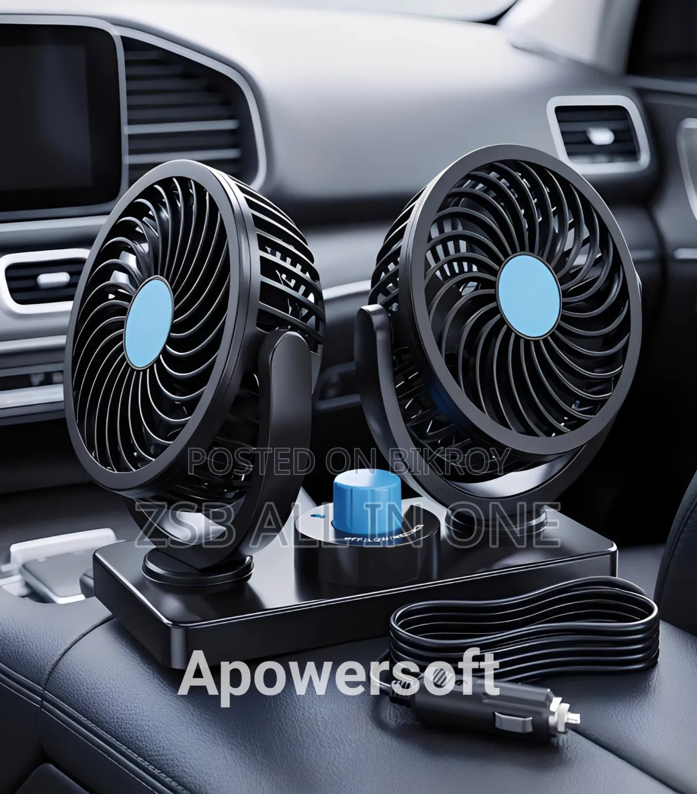 360° Rotatable Dual Head 12V Car Fan Portable Vehicle