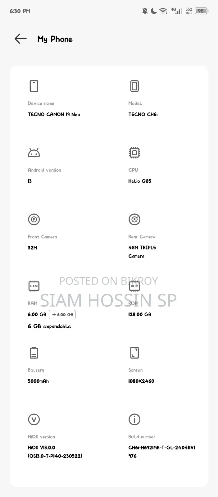 Tecno Camon 19 Neo 128 GB Black