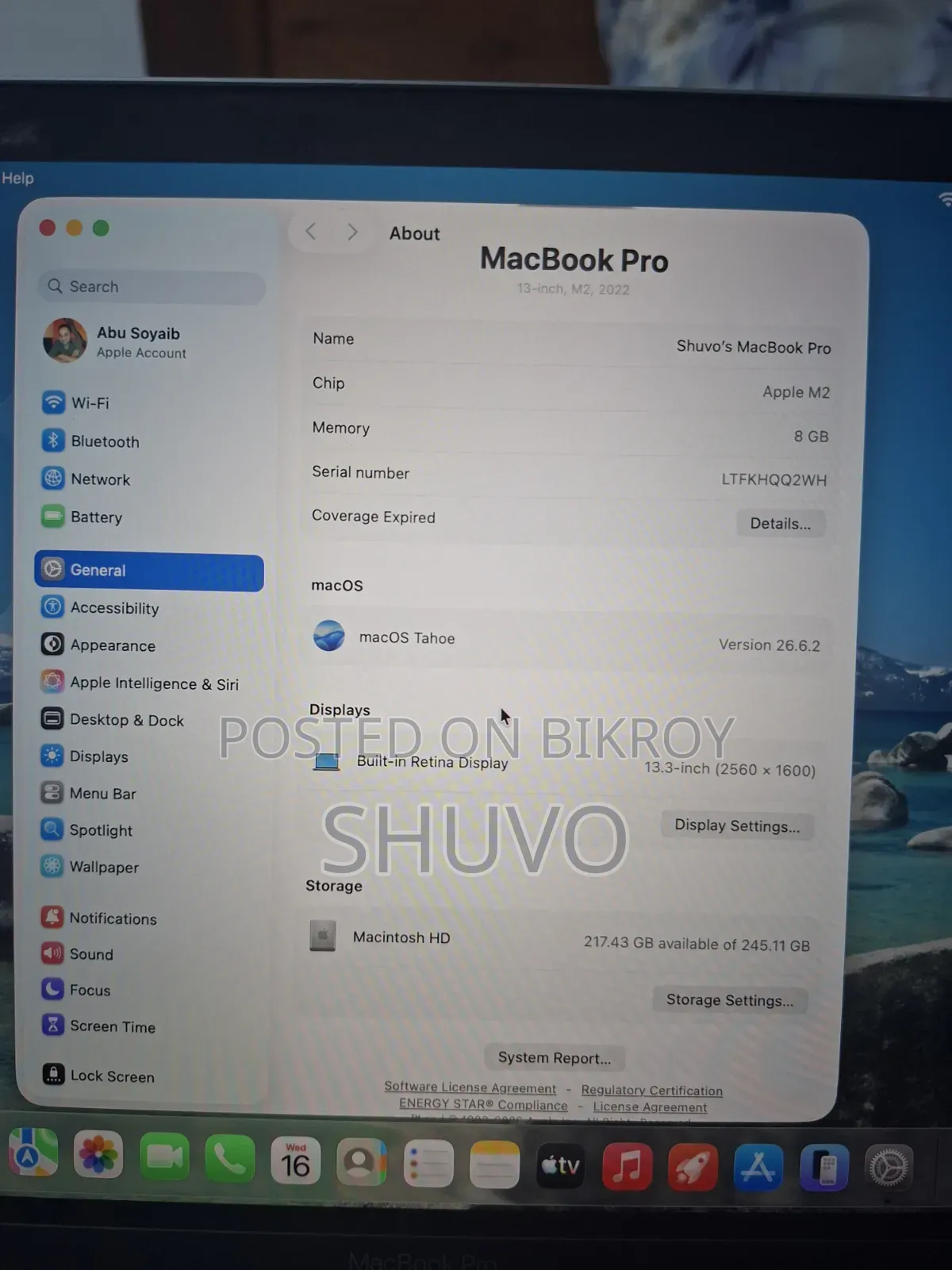 Laptop Apple MacBook Pro 2022 M2 8GB Intel Core M2 SSD 256GB