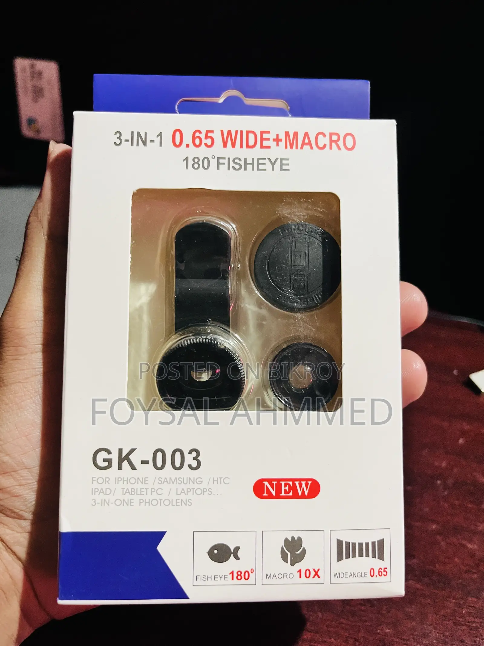 3 in 1 Clip Camera Lens Kit 180° Fish Eye