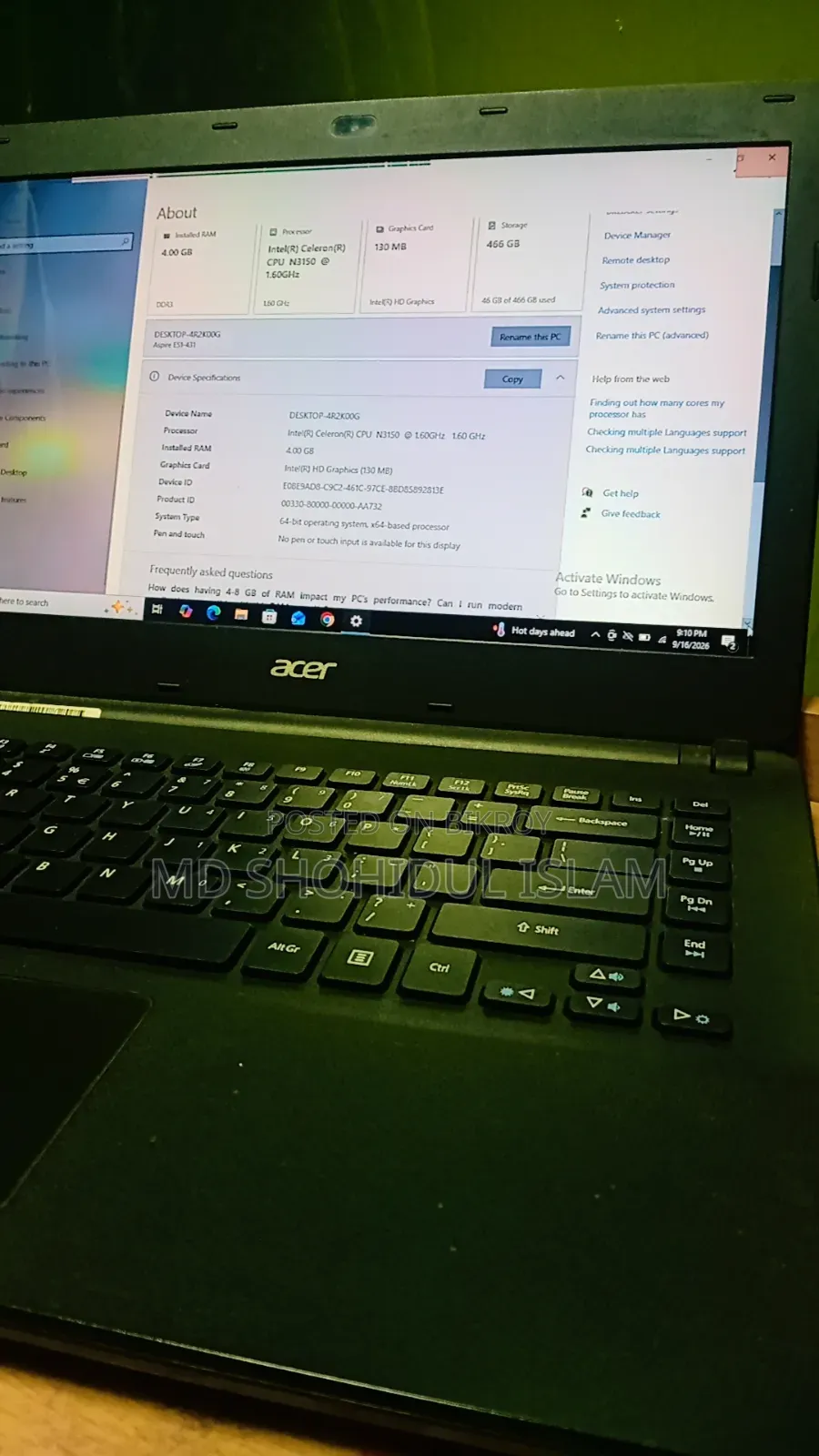 Laptop Acer Aspire ES1-431 4GB Intel Celeron HDD 500GB