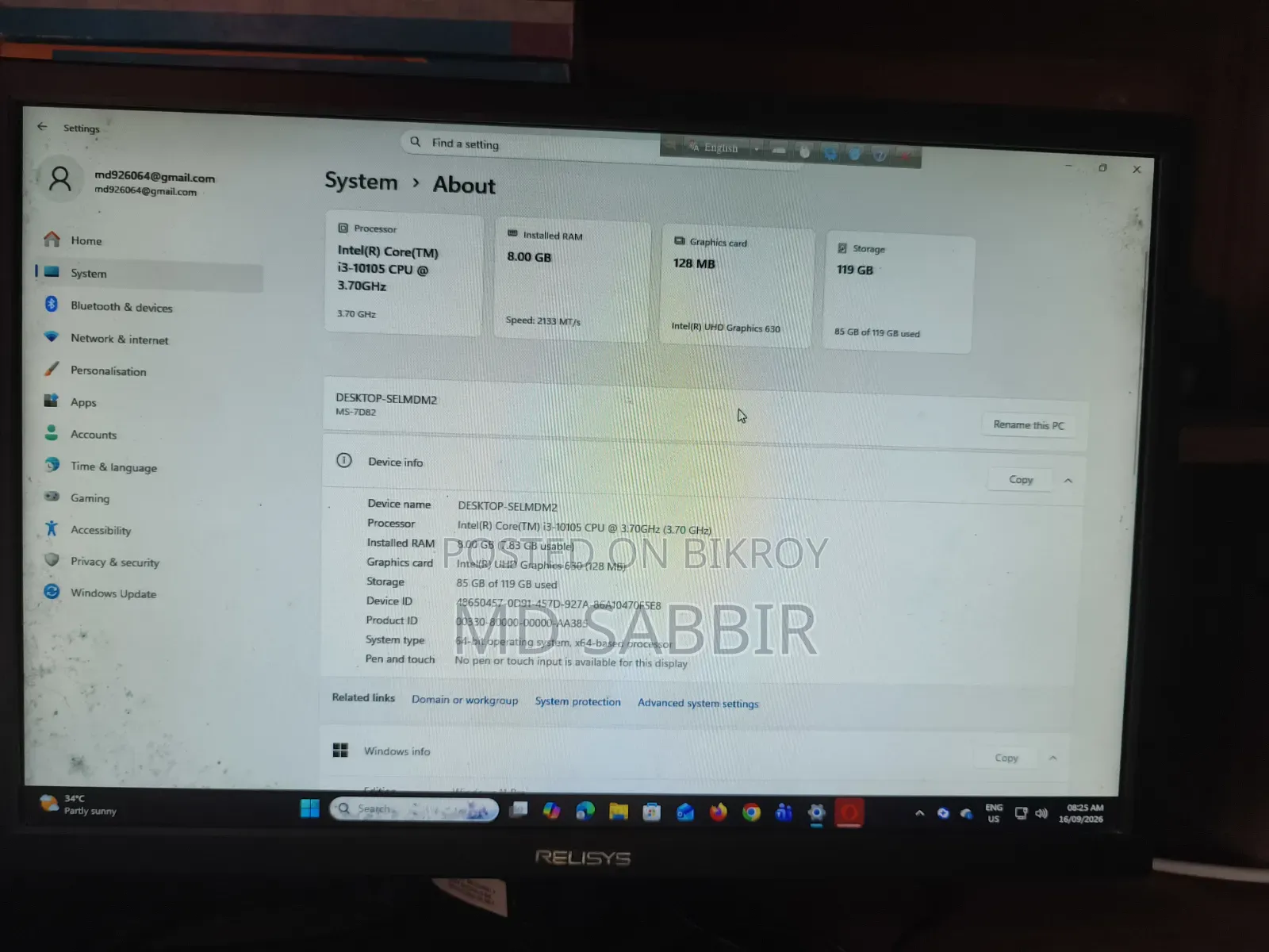 Desktop Computer Asus 8GB Intel Core i3 SSD 128GB