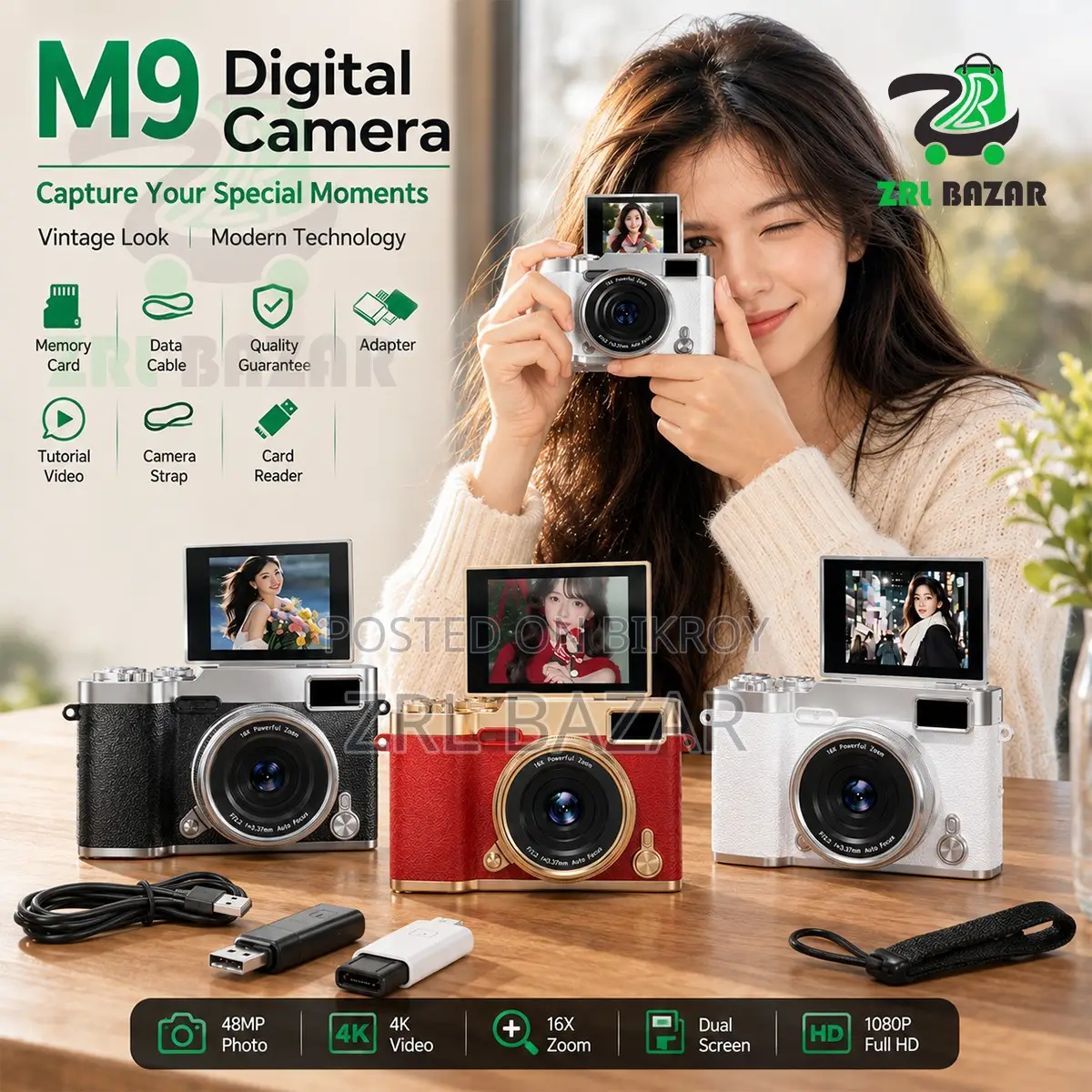 M9 Retro Flip Digital Camera | Dual Screen Camera With 16X Zoom