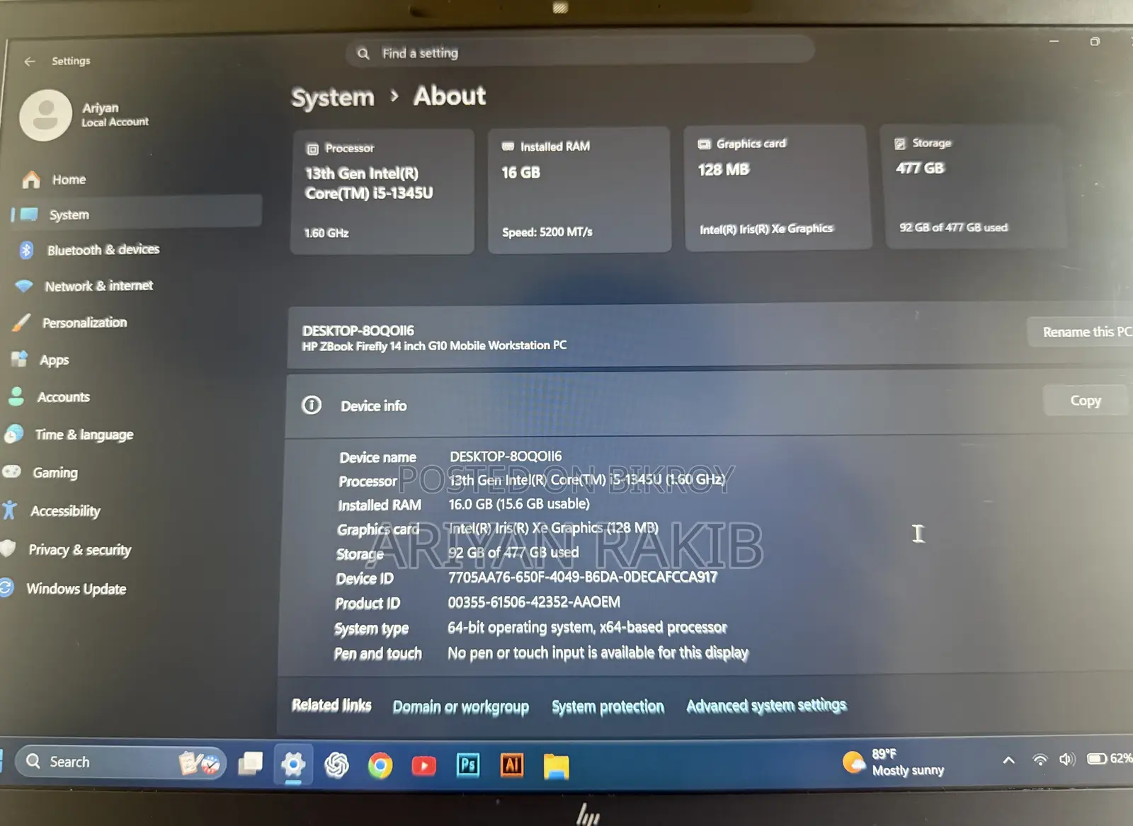 Laptop HP ZBook 14 16GB Intel Core i5 SSD 512GB