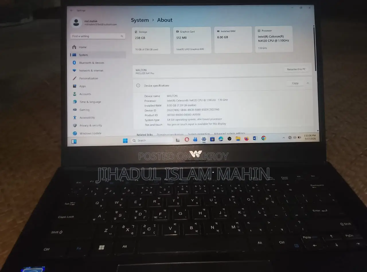 Laptop 8GB Intel Celeron SSD 256GB