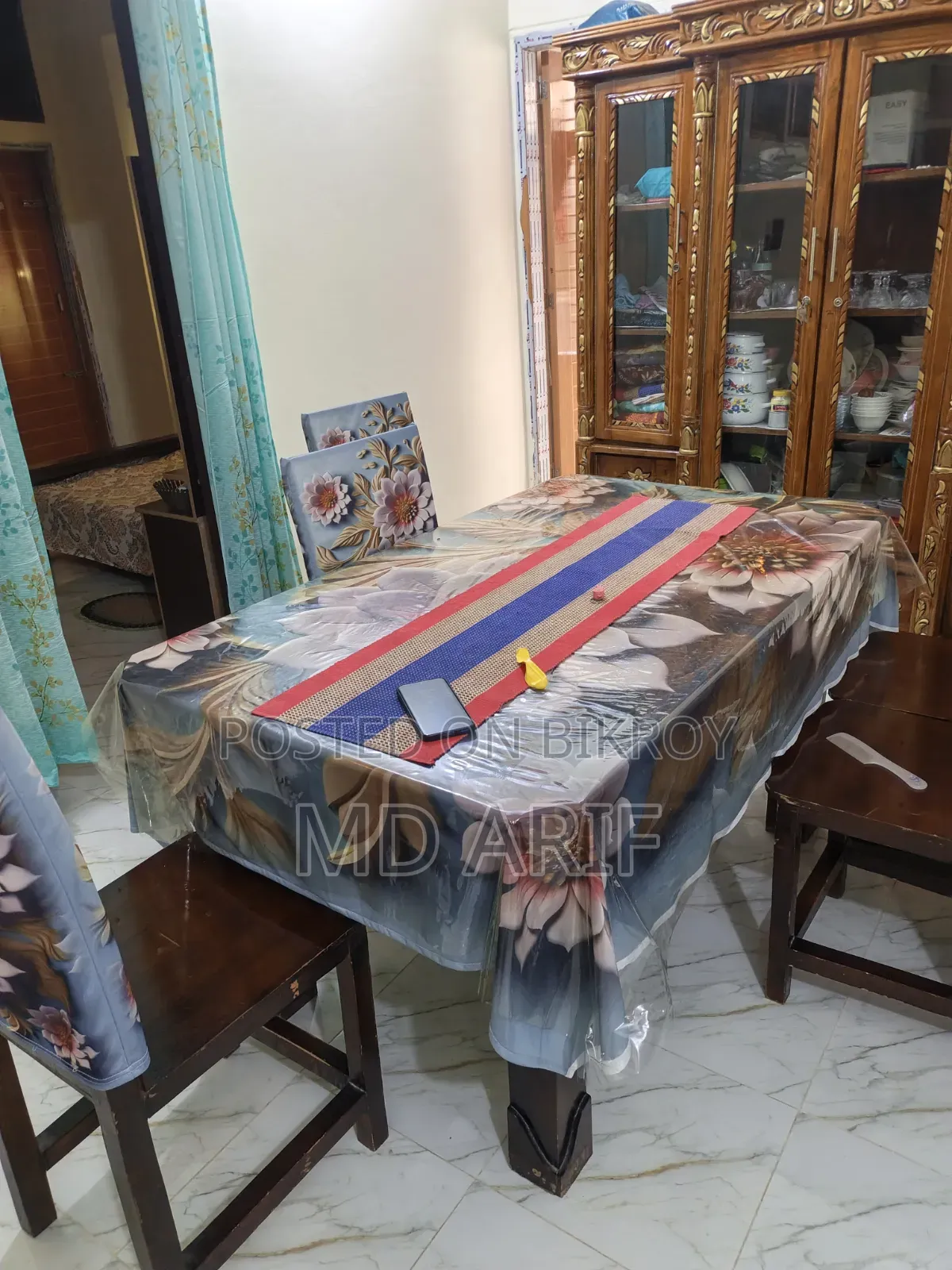 One segun wood wall showcase and another MDF board dining table