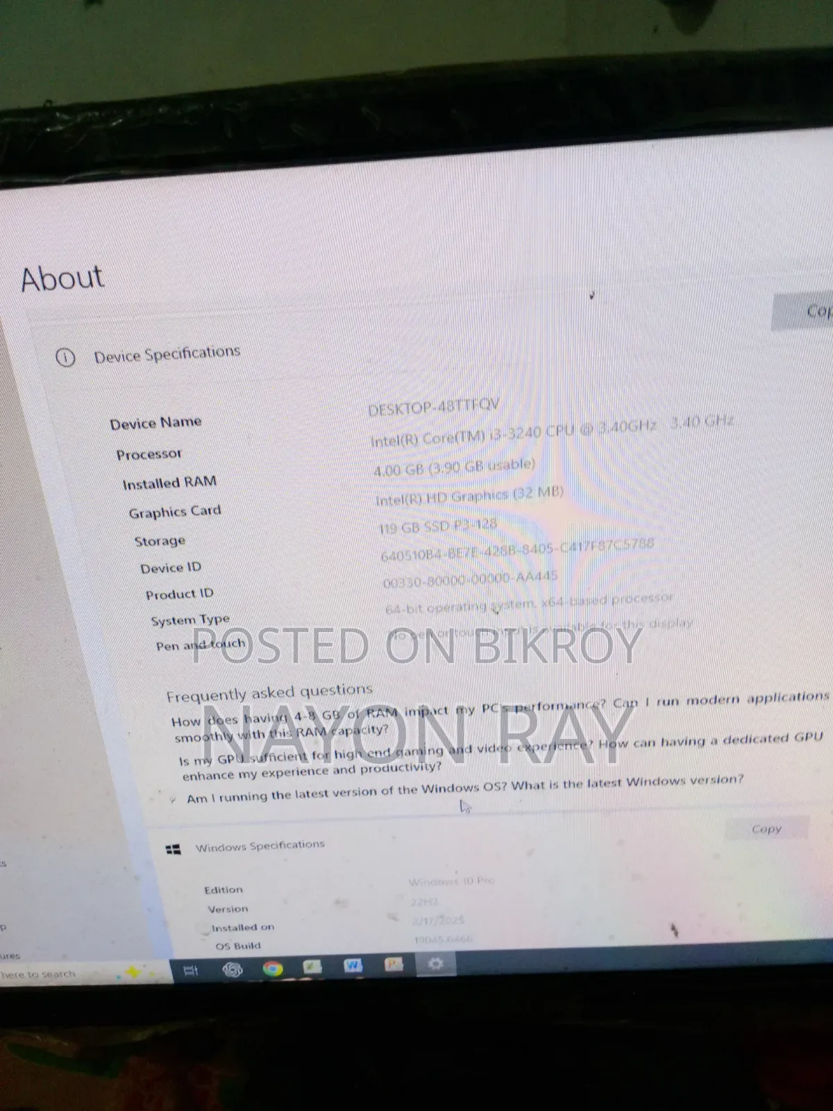 Desktop Computer Gigabyte 4GB Intel Core i3 SSD 128GB