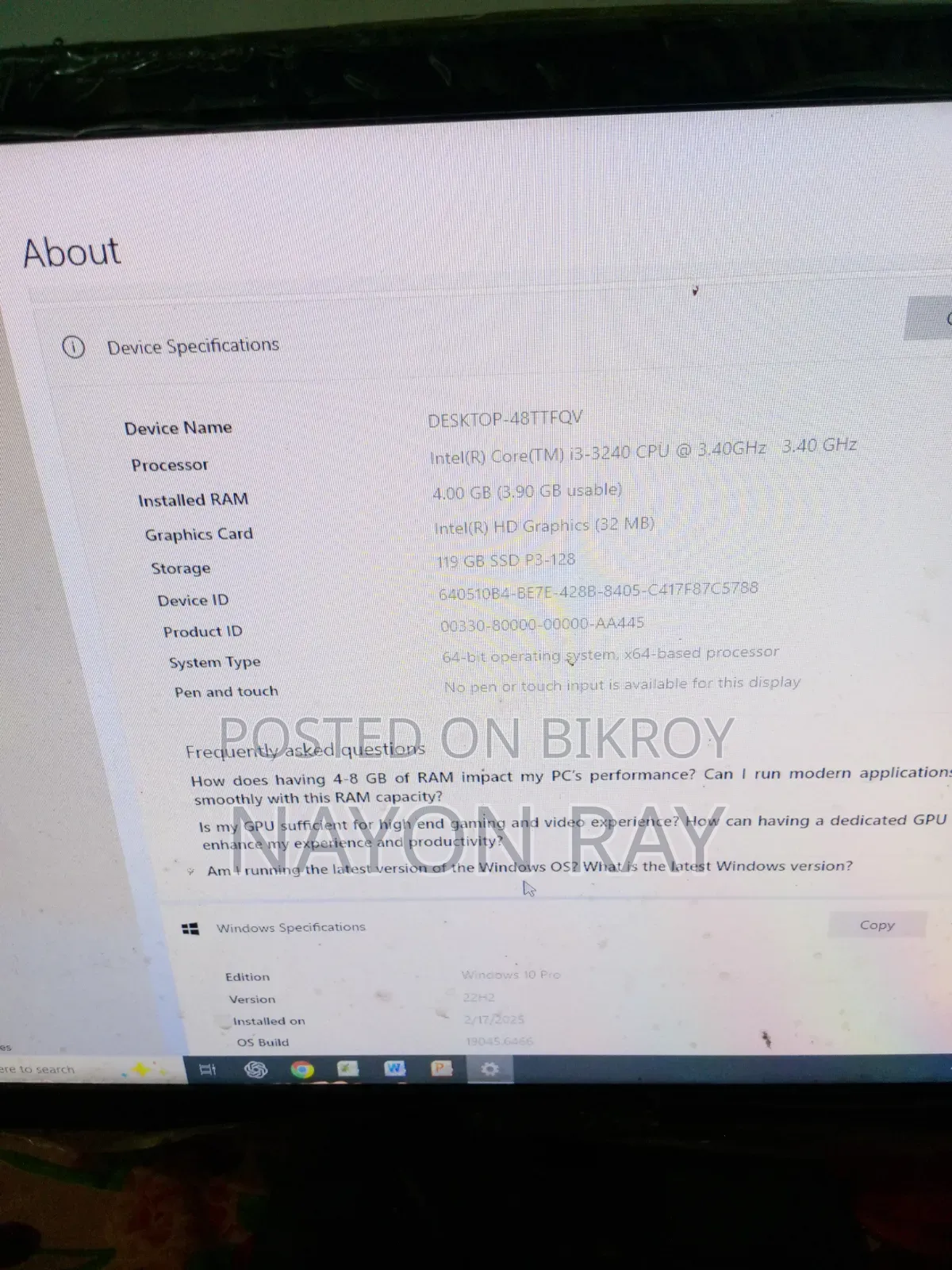 Desktop Computer Gigabyte 4GB Intel Core i3 SSD 128GB