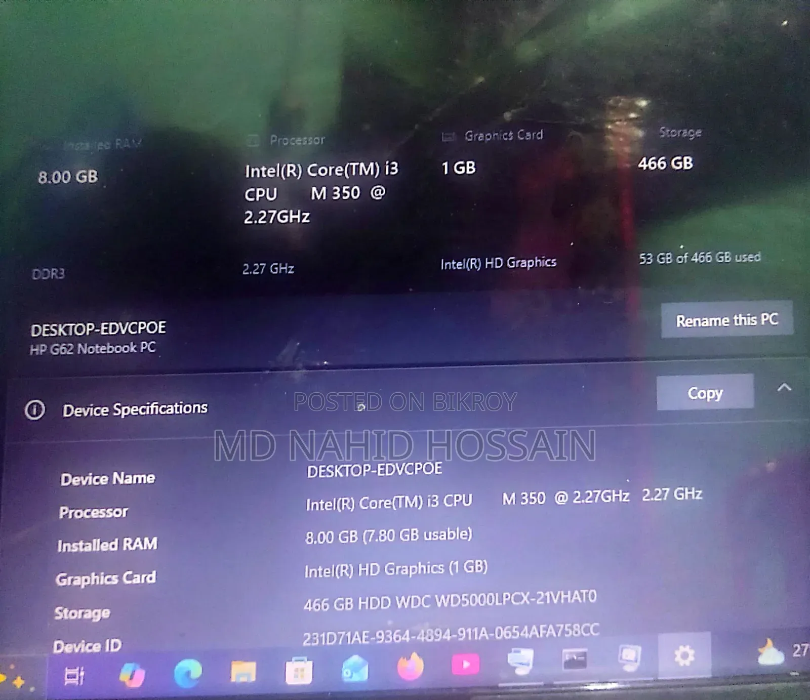 Laptop HP Pavilion G62 8GB Intel Core i3 HDD 500GB