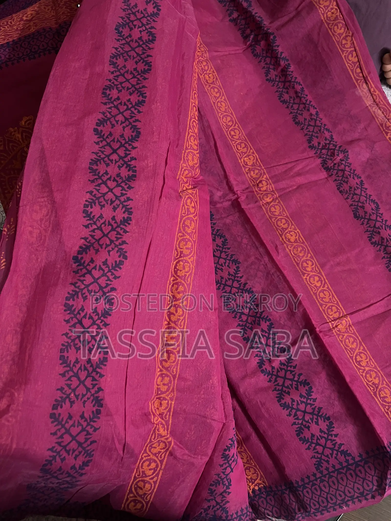 কটন ব্লক প্রিন্টেড শাড়ি