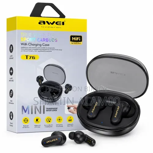 Awei T76 True Wireless Sport Earbuds With Charging Case – Bluetooth