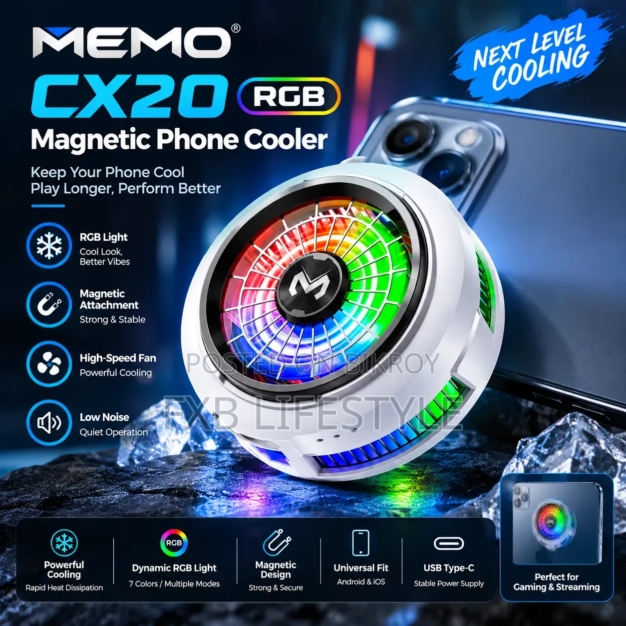MEMO CX20 RGB Magnetic Phone Cooler