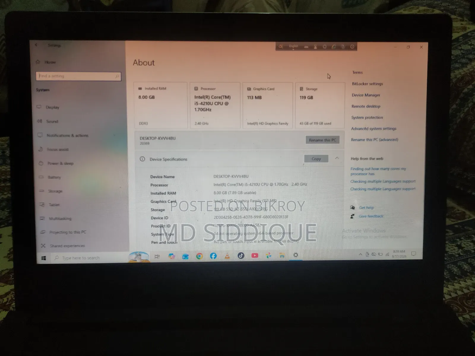 Laptop Lenovo ThinkPad G40 8GB Intel Core i5 SSD 128GB