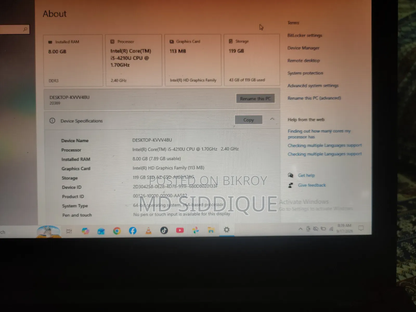 Laptop Lenovo ThinkPad G40 8GB Intel Core i5 SSD 128GB