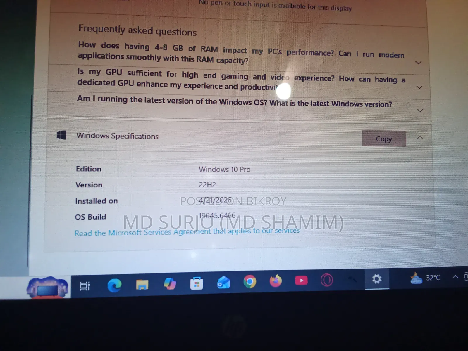 Laptop HP 4GB Intel Core i3 HDD+SSD 1TB