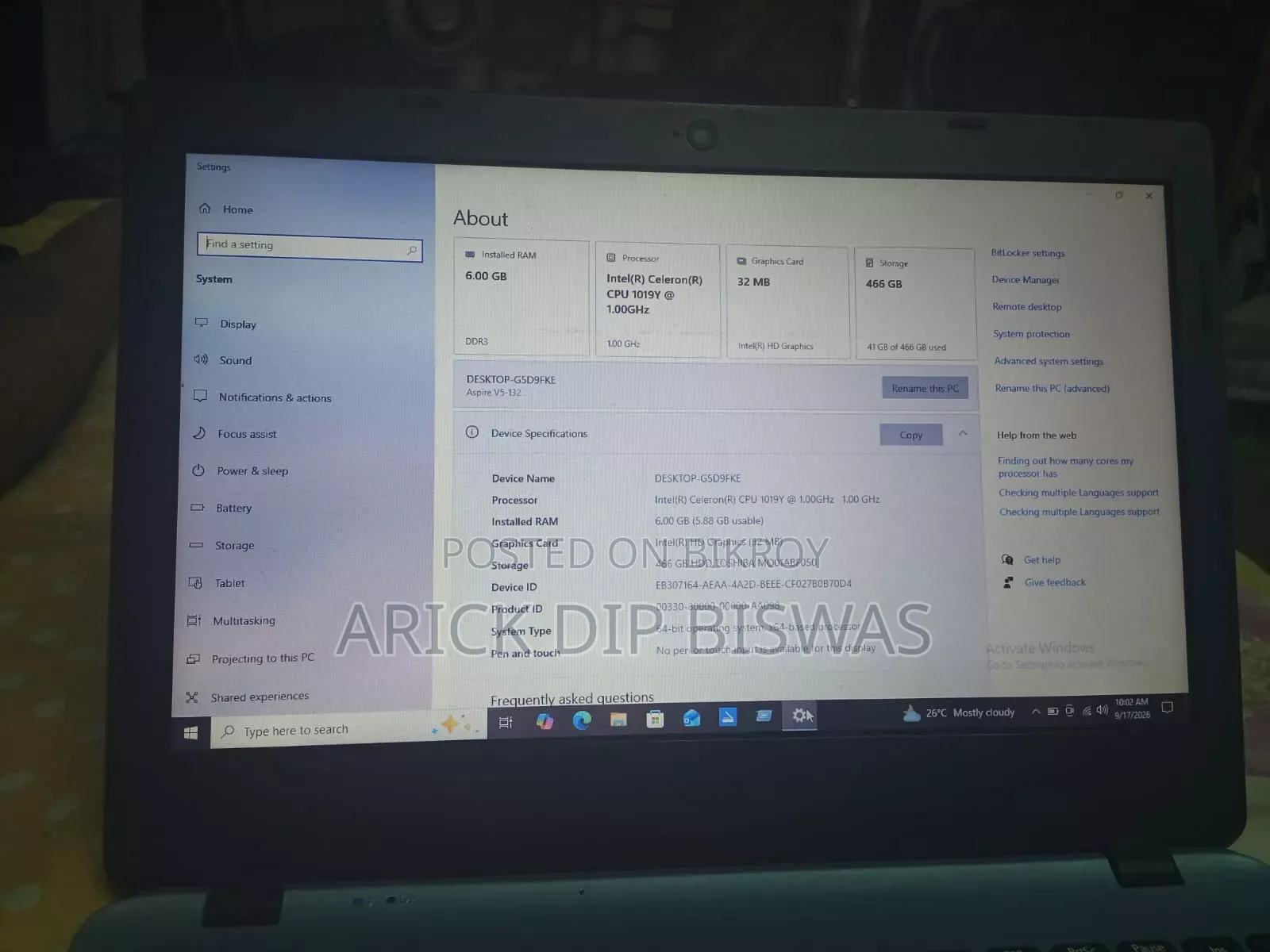 Laptop Acer Aspire V5-132 6GB Intel Celeron SSD 500GB