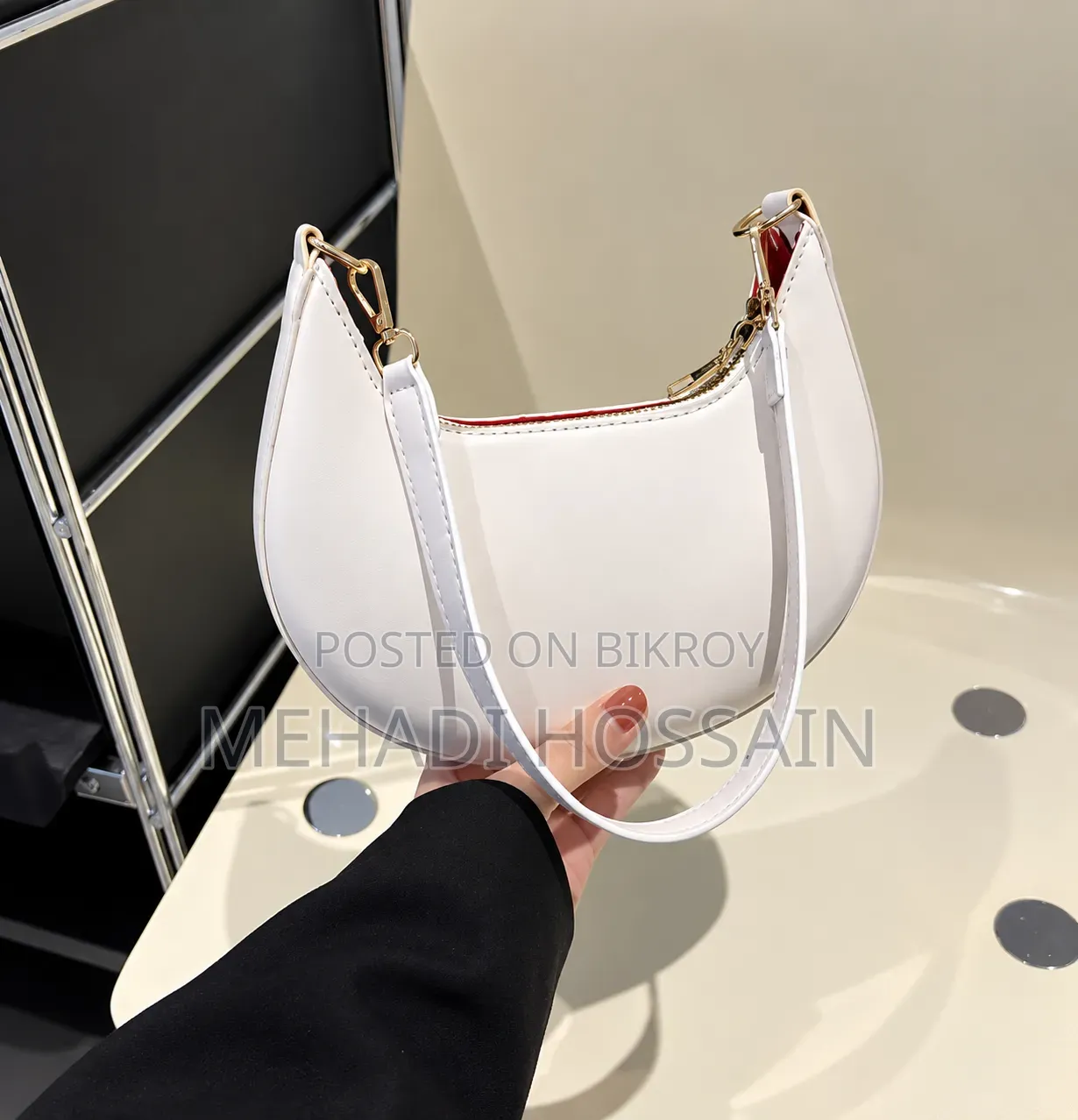 Elegant White Crescent Bag | Gold Hardware | Brand New Style
