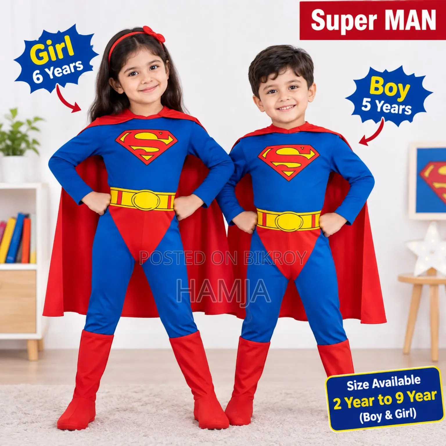 Kids Superman Dress With Cape & Boot Covers
