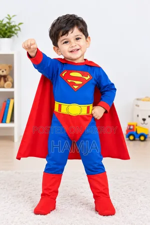 Kids Superman Dress With Cape & Boot Covers
