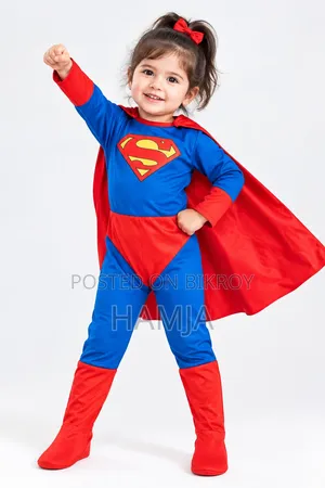 Kids Superman Dress With Cape & Boot Covers
