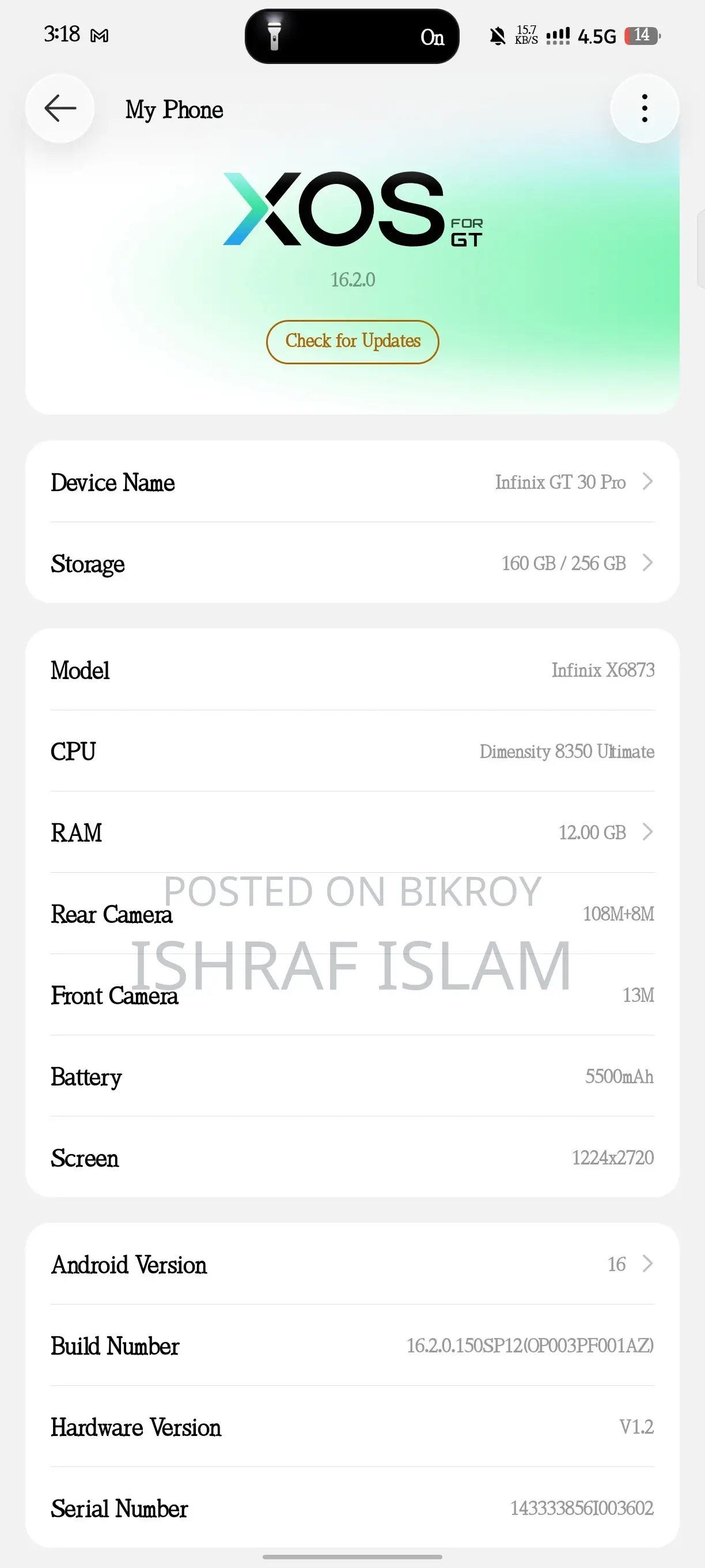 ইনফিনিক্স জিটি ৩০ প্রো ৫জি ২৫৬ জিবি কালো